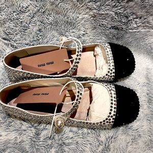 Cotton gabardine ballerinas with crystals